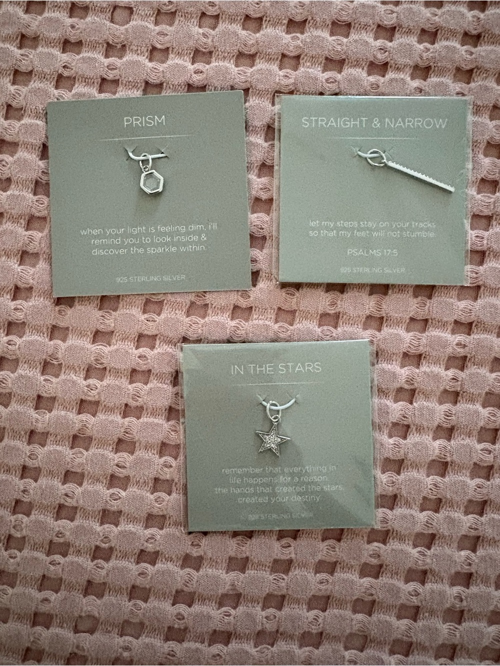 Origami Owl Silver Charm Necklace Trio with Hexagon, Bar & Star Charms
